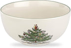 Spode Christmas Tree Large Round Bowl - 10-Inch Porcelain Serving Dish for Salad, Pasta & Side Dishes - Iconic Holiday Design with Green Trim, Dishwasher, Microwave Safe - Festive Gatherings