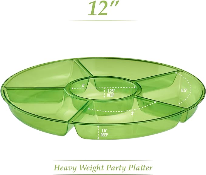 Plasticpro 6 Sectional Round Plastic Serving Tray/Platter (8, Green)