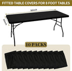 10 Pack Stretch Fabric Table Top Cap Cover, fits 8' Tables, Spandex Table Covers Washable Elastic Universal Rectangle Tablecloth Protector for Indoor Outdoor Party Picnic Wedding, Black, 30" W x 96" L