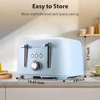 LONGDEEM 4-Slice Toaster 1.5" Extra Wide Slot Stainless Steel with High Lift Lever, 6 Presets & Bagel/Defrost/Cancel Function, Removal Crumb Tray, Under Base Cord Storage, Blue