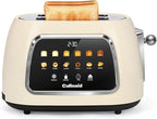 Toaster 2 Slice Smart Touch Screen, Retro 1.5'' Extra Wide Slot Stainless Steel Digital Bread Toaster with Memory Function, Bagel, Defrost, 6 Browning Levels and Removable Crumb Tray, Cream
