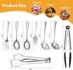 Serving Utensils Set for Partie, Silver Stainless Steel Metal Serveware Large Serving Spoons, Slotted Spoons, Forks, Tongs, Soup and Skimmer Spoon, Cake Server for Buffet, Catering, Entertaining 15pcs