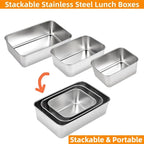 Stainless Steel Lunch Box Container with Lid, Pack of 3 Bento Snack Boxes for Work, Travel or Picnics, Dishwasher Safe, 25oz, 45oz, 65oz