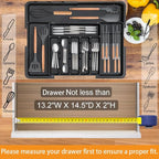 Homecor Silverware Organizer - Expandable Large Kitchen Drawer Organizer Utensil Organizer with 2 Removable Knife Blocks, 22"x 19"Cutlery Tray Drawer Dividers for Kitchen Flatware(6-9 Slots) (Black)