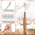Danish Dough Whisk and Bakers Bread Lame Tool for Baking Cake Pizza, Stainless Steel Dough Scoring Knife with 5 Replacement Blades Leather Storage Cover, Lame Bread Dough Whisk Slashing Tool