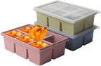 1/2 Cup Silicone Freezer Tray With Lid,Silicone Freezer Molds 3-Pack For meal prep & freezing of various sauces and other dishes, makes 18 perfect 1/2 cup portions cubes (Multicolor 3 Pack)