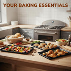 Nonstick Baking Sheet Pan Set of 3, Heavy Duty Cookie Sheets for Oven, 0.6mm Thick Quarter Size & Half Size & Jelly Roll Pan, Rustproof & Easy Clean with Textured Surface(Black)