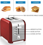 Kenmore toaster 2 slice - extra wide slot countertop kitchen appliance, defrost function, tostador de pan, compact design, easy clean crumb tray, bread bagel, 9 shade settings, stainless steel & Red