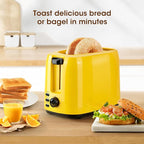 iSiLER 2 Slice Toaster, 1.3 Inches Wide Slot Bagel Toaster with 7 Shade Settings and Double Side Baking, Removable Crumb Tray, Defrost Cancel Function Yellow