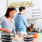 20-Piece (10-Pack) 16 OZ Meal Prep Containers Reusable with Lids, Sturdy Leakproof & Food Safe, Microwave, Freezer, Dishwasher Safe To Go Food Containers, Plastic Take Out Containers, Black