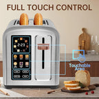 SEEDEEM Toaster 2 Slice, Touch Control Stainless Toaster LCD Display, 50% Faster Heating Speed, 1.4'' Wide Slots, More Timer Functions, Removable Crumb Tray, 1350W, Silver Metallic