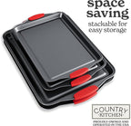 Country Kitchen Nonstick Stackable Bakeware Set - Heavy Duty, Durable, Easy Release Baking Set, Red, 4 Pcs