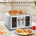 SEEDEEM Toaster 4 Slice, Stainless Steel, Touch Screen for Dual Control, Digital Timer, Smart Toaster with 6 Bread Type, 7 Shade Setting, 1.5''Wide Slot, Removable Crumb Tray, 1800W, Silver Metallic