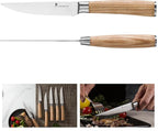 Natura Series 4.5” Serrated Steak Knife Set of 6, High Carbon Stainless Steel, Wooden Handle