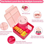 Bento Lunch Box for Kids with 8oz Soup Thermo,Kids Leakproof Lunch Food Containers with 4 Compartment,Kid Insulated Thermo Hot Food Jar for School,Trvael-Pink