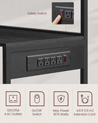 VASAGLE Bakers Rack with Power Outlet, 35.4 Inches Microwave Stand, Coffee Bar, 4 AC Outlets, with Adjustable Shelves, 8 S-Hooks, Basket, Spice Racks, Charcoal Gray and Ink Black UKKS031B22