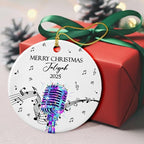 Customized Microphone Recording Ceramic Ornament, Personalized Year Text Name Microphone Lover Ornaments Gift for Women Men Inger Vocalist Musical, Unique Vocals Microphone Ceramic Xmas Ornament 2025