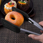 12 Inch Stainless Steel Silicone Serving Tongs with Locking Handle (Black)