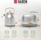 Haden Heritage 4 Slice Wide Slot Stainless Steel Toaster Bundled with 1.7 Liter Stainless Steel Electric Water Kettle, Steel & Copper