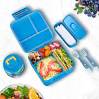 Bento Lunch Box for Kids With 8oz Soup thermo,Leak-proof Lunch Containers with 5 Compartment,thermo Food Jar and Lunch Bag, Food Containers for School (A-Blue(Dinosaur))