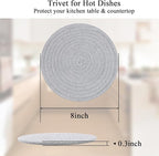 SHACOS 8 Inches Trivets for Hot Dishes, 4 Pieces Heat-Resistant Trivets Mats for Kitchen, Cotton Pot Holders for Hot Pots and Pans, Hot Pads for Countertops and Table, Gray and Light Gray