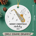 Customized Year Text Name Alto Saxophone Player Ceramic Ornament, Personalized Alto Saxophone Instrument Xmas Ornaments Gift for Women Men Friends Husband Wife, Unique Musical Lover Ceramic Ornament