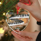 Customized Year Text & Name Keyboard Musical Glass Ornament, Personalized Keyboard Player Christmas Ornaments Gift for Husband Wife Brother Sister Dad Mom, Unique Keyboards Glass Christmas Ornament