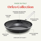 Orfeo 8” Nonstick Frying Pan Skillet, Made in Italy, Diamond Ceramic PFAS-Free Cookware, Induction Ready, Scratch Resistant, Laser-Fused Surface for Durability, Dishwasher Safe, Black