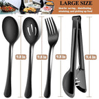 LIANYU 9-Piece Large Black Serving Utensils Set, 9.8 Inch Stainless Steel Buffet Serving Spoons Forks and Tongs Set, Ideal for Party Catering, Mirror Finished, Dishwasher Safe