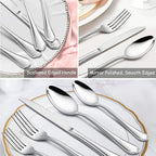 Dinner Spoons Set of 6, E-far 7.9 Inch Stainless Steel Soup Spoons Tablespoons for Home, Kitchen or Restaurant, Non-toxic & Mirror Polished, Scalloped Edge & Dishwasher Safe