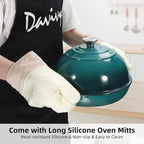 Davivy 5.5QT Cast Iron Sourdough Bread Pan with Silicone Oven Mitts, Enameled Cast Iron Bread Cloche, 10" Round Sourdough Dutch Oven with Lid, Dutch Oven for Sourdough Bread - Gradient Teal