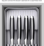 Linoroso Knife Drawer Organizer With In-Drawer Knife Block for 9 Knives, Kitchen Utensil Organizer, BPA Free Secure Storage Tray for Countertop Organization