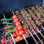 12 Pack Kebab Skewers 22 Inch Stainless Steel Grilling BBQ Skewer Reusable Barbecue Skewers Flat Stick with Wood Handle,Ideal for Koubideh Brazilian Chicken Shrimp Turkish Shish Kabob