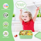 Bento Lunch Box for Kids-Reusable Silicone Kids Bento Box Lunch Container Leakproof Lunchbox Meal Prep Food Storage Containers with 3 Removable Compartments–Dishwasher Safe/BPA Free/Portion Control