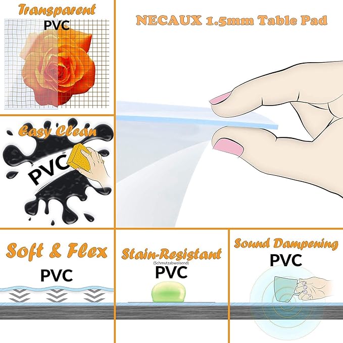 NECAUX Custom 44 x 68 Inch Frosted Table Cover Protector, 1.5mm Thick Plastic Waterproof Heavy Duty Desk Pad Mat Non-Slip Tablecloth Protector for Coffee Table, Dining Room Table, Conference Table