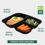 Freshware Meal Prep Containers [150 Pack] 3 Compartment with Lids, Food Storage Containers, Bento Box, BPA Free, Stackable, Microwave/Dishwasher/Freezer Safe (24 oz)
