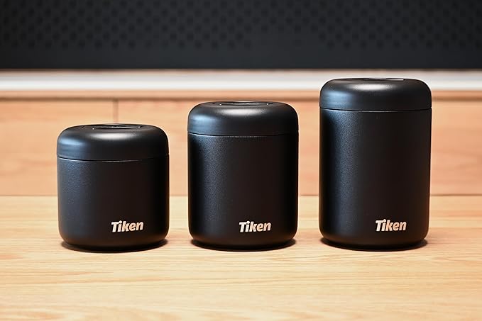 Tiken Airtight Coffee Canister Compact Size for Outdoors - Double Wall Stainless Steel, UV Blocking, Switchable to Food Storage Container 480ml Black