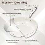11" Ceramic Frying Pan Nonstick, Skillet, Cooking Pan Non Toxic with Stay Cool Handle for Induction, Chef's Pan, PTFE & PFAS & PFOA Free, Dishwasher/Oven Safe, White