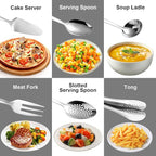 6 PCS Stainless Steel Serving Utensils, 10 Inch Serving Spoons for Buffet Large Hosting Metal Spoons, Silverware Set Tongs for Serving Food Parties Catering