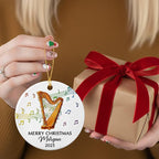 Customized Year Text Name Harp Player Christmas Ornament, Unique Harp Instrument Ornaments Gift for Women Men Harpist Appreciation Birthday, Personalized Harp Musical Ceramic Christmas Ornament 2025