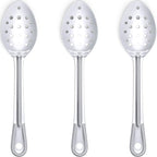 Super Strong, Ergonomic 11 in Serving Spoon 3 Pk. Big, Perforated Stainless Steel Spoons for Cooking, Baking and Basting. Best Kitchen Flatware for Buffet and Banquet Service in Restaurants and Homes
