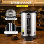 10L Coffee Urn Stainless Steel Double-Wall, 50-Cup Commercial Coffee Maker with Keep-Warm Function, Coffee Pot for Events, Offices, Parties, and Catering