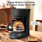 Small 5-Cup Coffee Maker with 24h Programmable Timer, Drip Coffee Machine with Food-grade BPA-free Glass Carafe, 2h Keep Warm with Auto Shut-off, Delay Brew, 25oz Water Tank, Compact for Home/RV