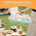 9x13 Baking Pan with Lid and Handle, Nonstick Cake Carrier with Locking Cover, Deep Oblong Bakeware for Brownies, Casseroles, and Travel, Blue and Beige