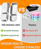 3 Pack Stainless Steel Snack Containers for Kids & Adults - Leek Proof Metal Bento Lunch Box with 2 Compartment - Lunchable Containers for Daycare, School, Work, Travel - Stackable Snack Bento Box