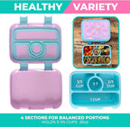 kinsho Kids Bento Lunch Box, Reusable Meal and Snack Container, Lunch Boxes For Small Girls & Toddlers Lunches, 4 Compartment - School, Daycare, Drop-Proof BPA Free, Purple Rainbow
