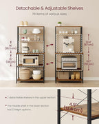 VASAGLE Coffee Bar, 31.5 Inches Baker's Rack for Kitchen with Storage, 6-Tier Kitchen Shelves with 6 Hooks, Microwave Stand, Industrial, Rustic Brown and Black UKKS019B01