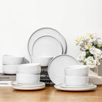 GZG Ceramic Dinner Plates Set of 4, 10.25 Inch Speckled Stoneware Plates with Clay-Tone Base, Large Ceramic Plates for Steak, Salad, Pizza, Microwave Oven Dishwasher Safe