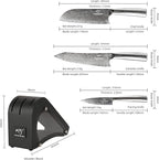 Damascus Kitchen Knife Set with Block, 4 Pieces Knife Block Set with Hammered Patterns Ergonomic Handles, 67 Layer Handmade Damascus VG10 Steel Core NF-D0519T-4B