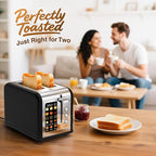 2 Slice Touch Screen Toaster, Stainless Steel Toaster with Wide Slots for Bagels and Bread, Reheat/Defrost/Cancel Functions, Removable Crumb Tray, Matt Black